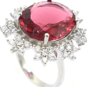 Garnet Star Halo  Ring Sz 7